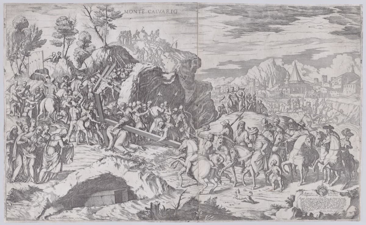 Station 3: Jesus falls the first time - Fontana etching of Christ falling under the cross