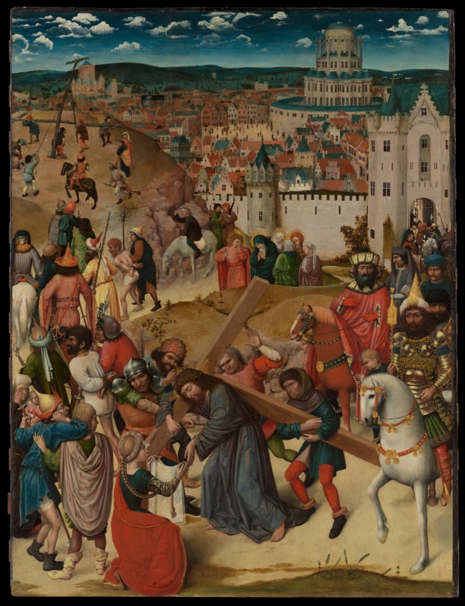 Station 5: Simon of Cyrene helps Jesus carry the cross - 15th century Netherlandish painting