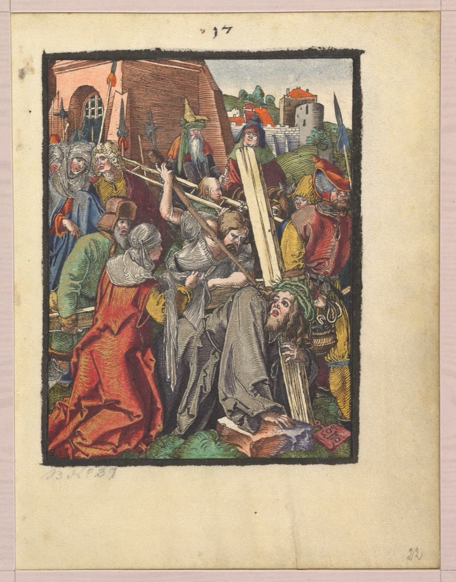 Station 9: Jesus falls the third time - Durer woodcut of Christ bearing the cross