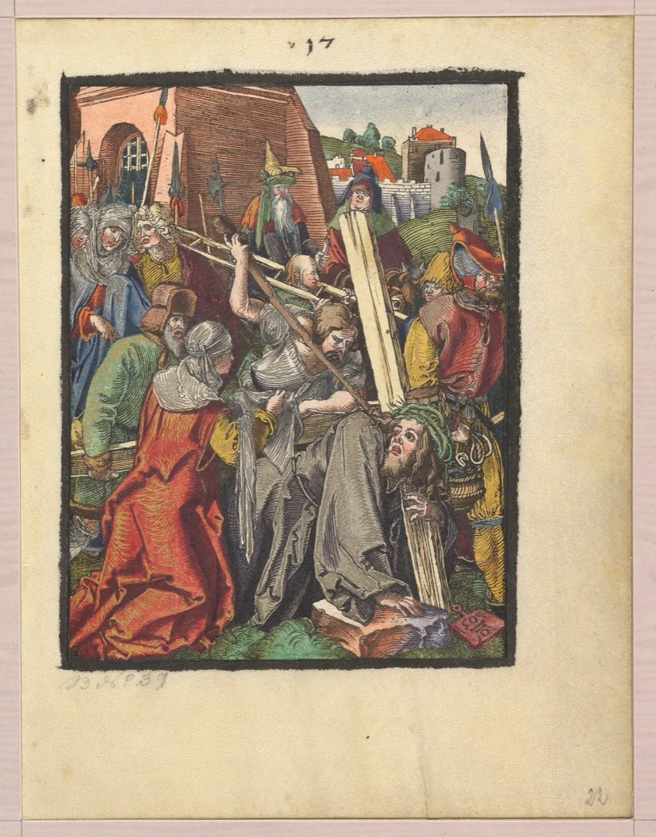 Station 9: Jesus falls the third time - Durer woodcut of Christ bearing the cross